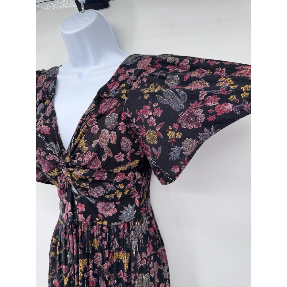 ANGIE Boho Floral Smocked Dress Festival front slit babydoll bloomcore cottage M - Picture 3 of 14